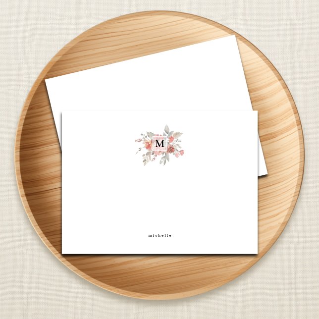 Elegant Blush Pink Floral Monogram Card (Creator Uploaded)