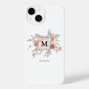 Elegant Blush Pink Floral Monogram Case-Mate iPhone 14 Case