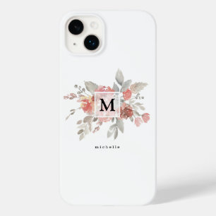 Elegant Blush Pink Floral Monogram Case-Mate iPhone 14 Plus Case