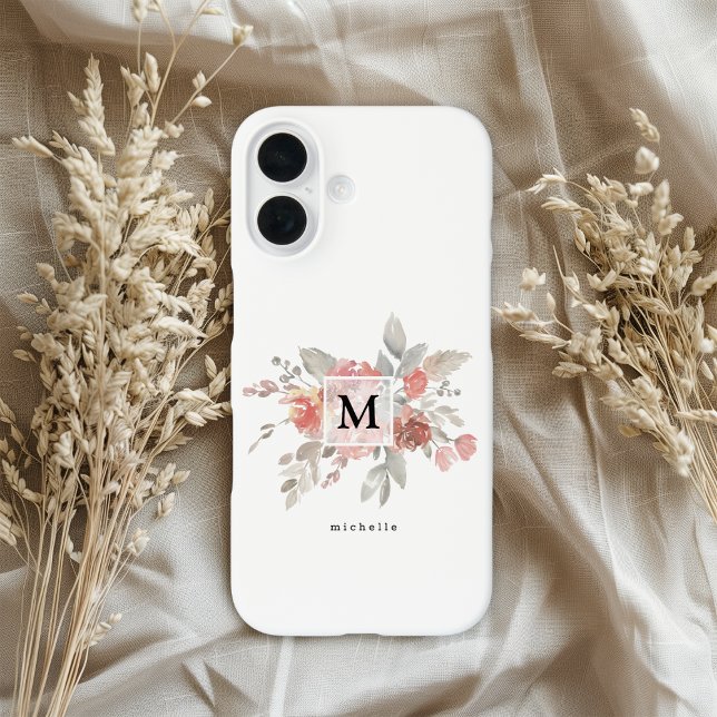 Elegant Blush Pink Floral Monogram Case-Mate iPhone Case (Creator Uploaded)