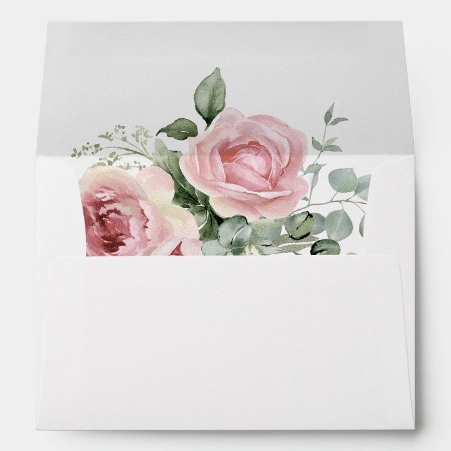 Elegant Blush Pink Floral Monogram Crest Wedding Envelope (Back (Bottom))