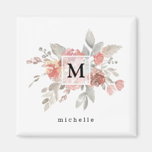 Elegant Blush Pink Floral Monogram Magnet