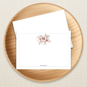 Elegant Blush Pink Floral Monogram Note Card