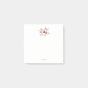 Elegant Blush Pink Floral Monogram Post-it Notes