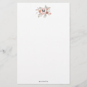 Elegant Blush Pink Floral Monogram Stationery