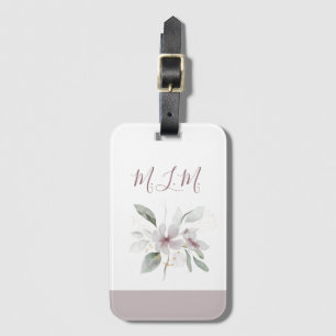 Elegant Blush Pink Floral Monogrammed Luggage Tag