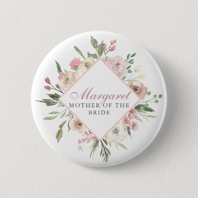 Elegant Blush Pink Floral Mother of the Bride 6 Cm Round Badge (Front)