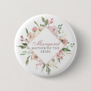 Elegant Blush Pink Floral Mother of the Bride 6 Cm Round Badge
