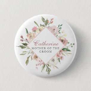 Elegant Blush Pink Floral Mother of the Groom 6 Cm Round Badge