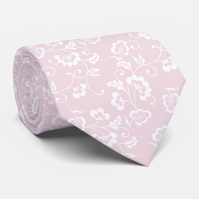 Elegant Blush Pink Floral Pattern  Tie (Rolled)