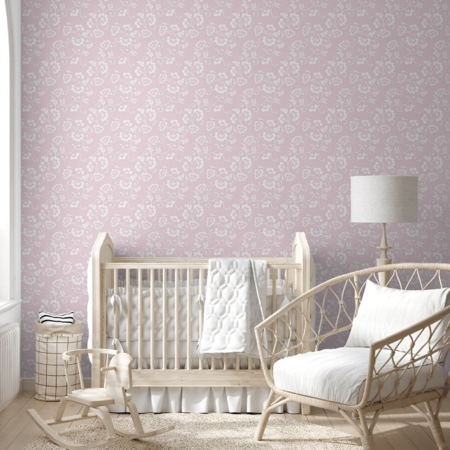 Elegant Blush Pink Floral Pattern Wallpaper (Kids)