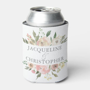 Elegant Blush Pink Floral Peony Spring Wedding Can Cooler