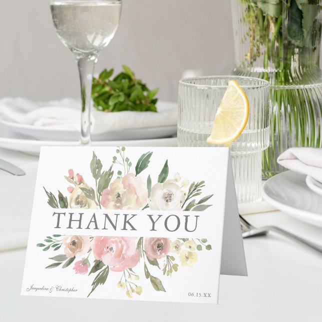 Elegant Blush Pink Floral Peony Wedding Folded Thank You Card (Creator Uploaded)