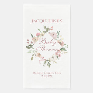 Elegant Blush Pink Floral Personalised Baby Shower Napkin