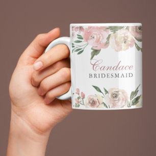 Elegant Blush Pink Floral Personalised Bridesmaid Coffee Mug