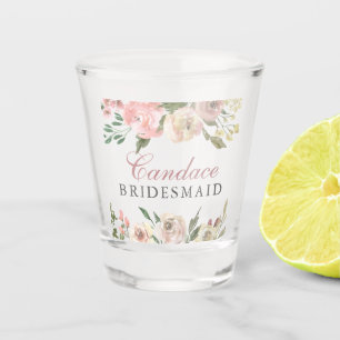 Elegant Blush Pink Floral Personalised Bridesmaid Shot Glass