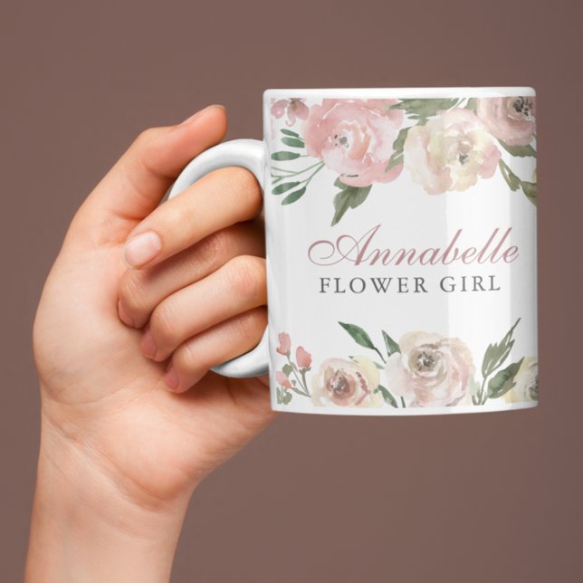 Elegant Blush Pink Floral Personalised Flower Girl Coffee Mug (Creator Uploaded)