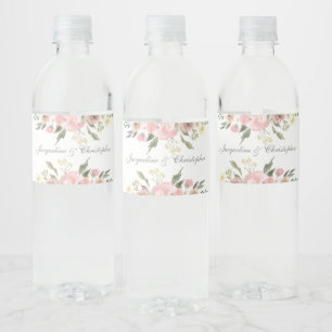 Elegant Blush Pink Floral Personalised Wedding Water Bottle Label