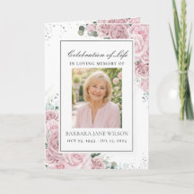 Elegant Blush Pink Floral Photo Funeral Memorial