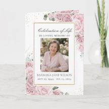Elegant Blush Pink Floral Photo Funeral Memorial