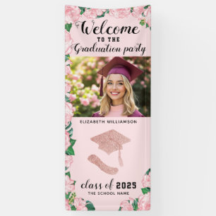Elegant Blush Pink Floral Photo Welcome Graduation Banner