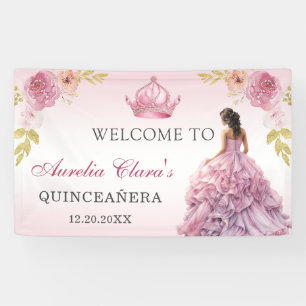 Elegant Blush Pink Floral Quinceañera Birthday Banner