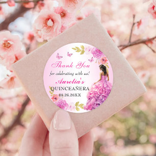Elegant Blush Pink Floral Quinceanera Birthday Classic Round Sticker