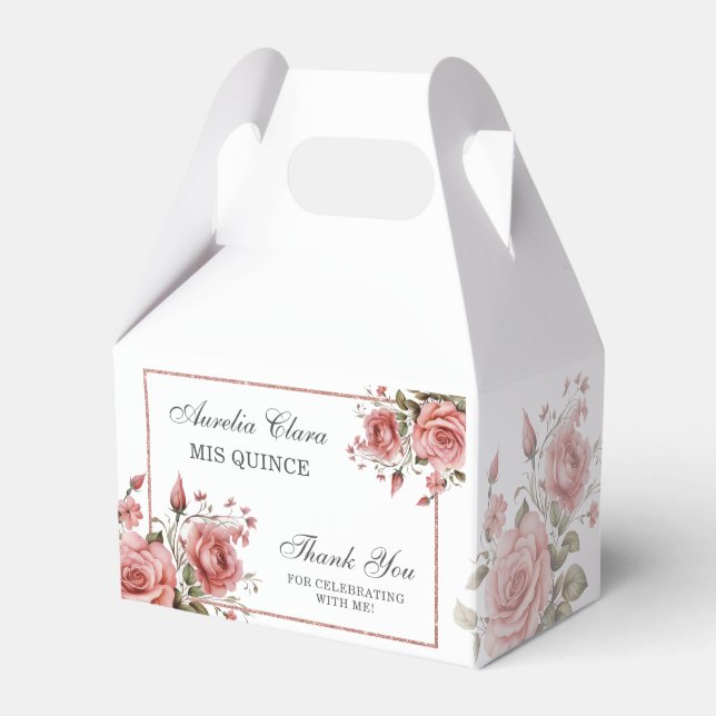 Elegant Blush Pink Floral Quinceañera Birthday  Favour Box (Front Side)