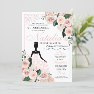 Elegant Blush Pink Floral Quinceanera Birthday Invitation
