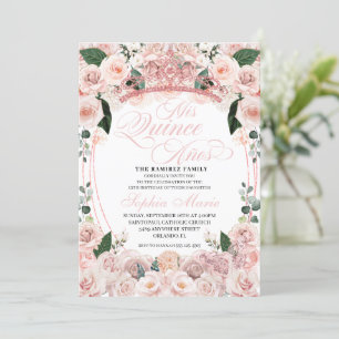 Elegant Blush Pink Floral Quinceanera Birthday Invitation