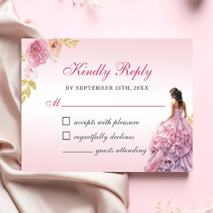 Elegant Blush Pink Floral Quinceañera RSVP Card
