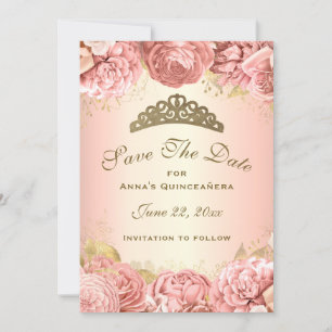 Elegant Blush Pink Floral Quinceanera Save The Date