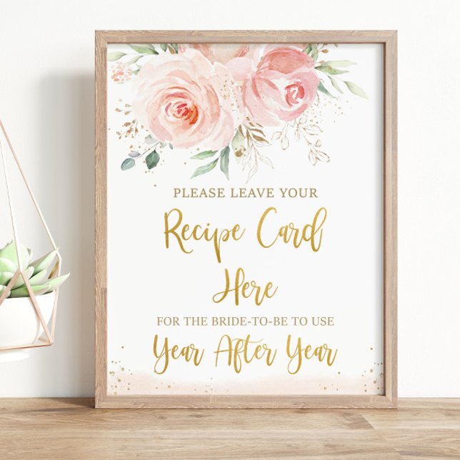 Elegant Blush Pink Floral Recipe for Bride Sign (Creator Uploaded)
