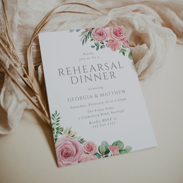 Elegant Blush Pink Floral Rehearsal Dinner Invitation (Creator Uploaded)