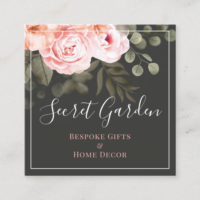 Elegant Blush Pink Floral Rose Modern Social Media Square Business Card (Front)