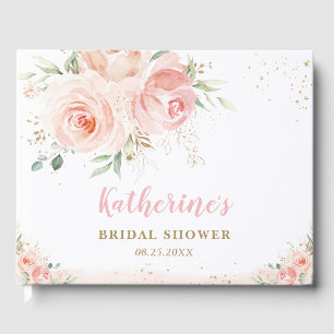 Elegant Blush Pink Floral Roses Gold Bridal Shower Guest Book