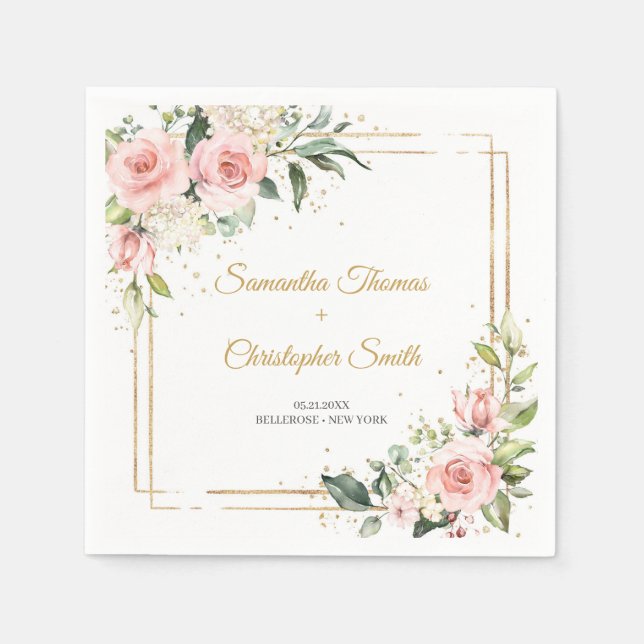 Elegant Blush pink floral roses greenery wedding Napkin (Front)