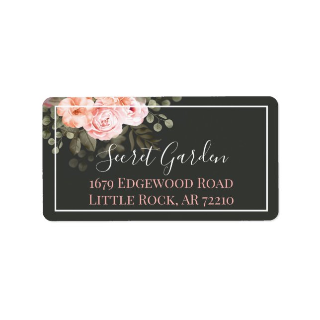 Elegant Blush Pink Floral Roses Modern Address Label (Front)