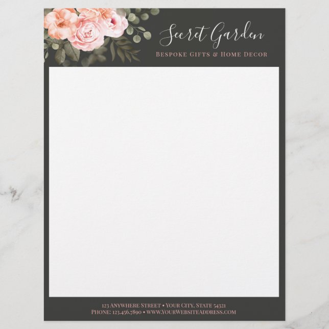 Elegant Blush Pink Floral Roses Modern Shabby Chic Custom Letterhead (Front)