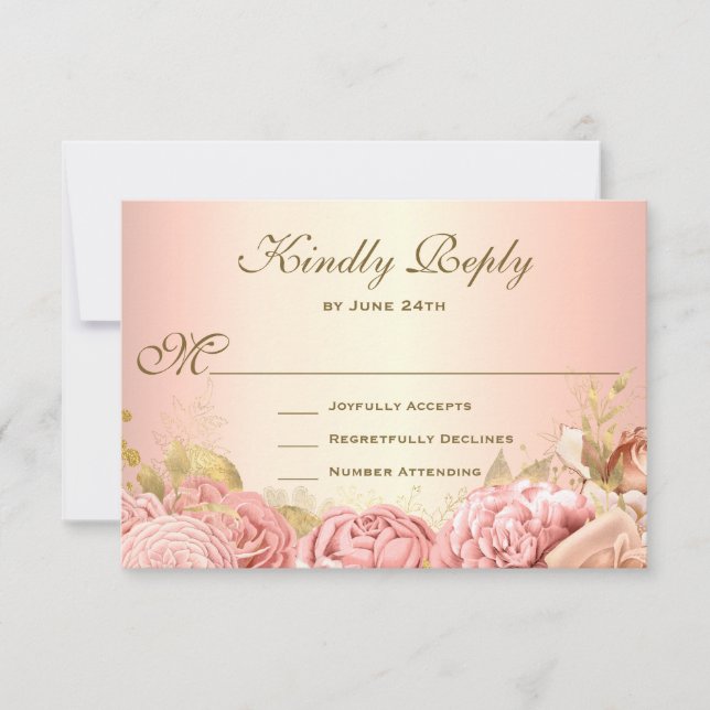 Elegant Blush Pink Floral Roses RSVP Card (Front)