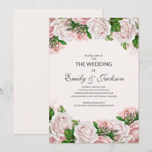 Elegant Blush Pink Floral Roses Wedding Invitation