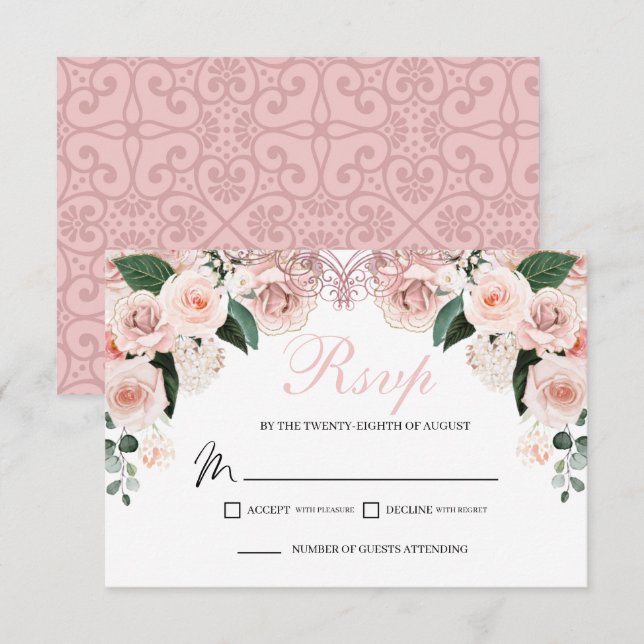 Elegant Blush Pink Floral RSVP Enclosure Card (Front/Back)