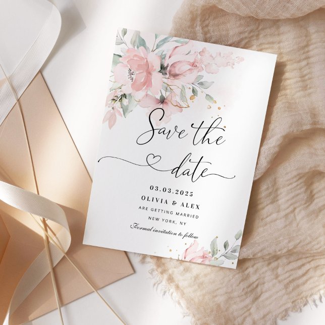 Elegant blush pink floral save the date card (Creator Uploaded)