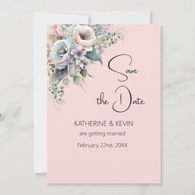 Elegant Blush Pink Floral Save the Date Wedding Invitation (Front)