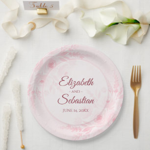 Elegant Blush Pink Floral Simple Boho Chic Wedding Paper Plate