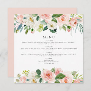 Elegant Blush Pink Floral Square Dinner Menu Card