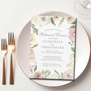 Elegant Blush Pink Floral Summer Rehearsal Dinner Invitation