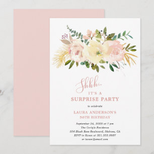 Elegant Blush Pink Floral Suprise Birthday Party Invitation