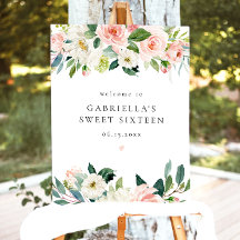 Elegant Blush Pink Floral Sweet 16 Welcome