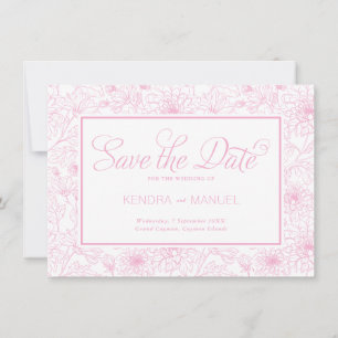Elegant Blush Pink Floral Toile Wedding Save The Date
